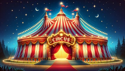 a vibrant circus tent at night