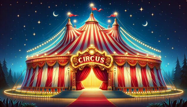 a vibrant circus tent at night