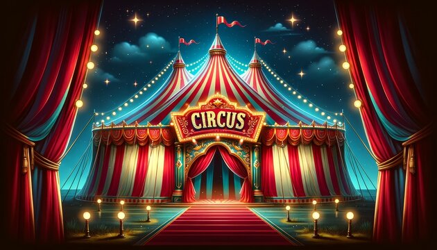 a vibrant circus tent at night
