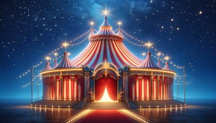 a vibrant circus tent at night