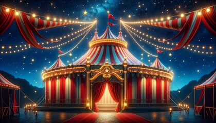 a vibrant circus tent at night - obrazy, fototapety, plakaty