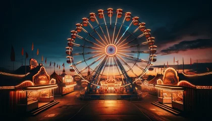 Photo sur Plexiglas Carnaval A panoramic view of a carnival scene at twilight