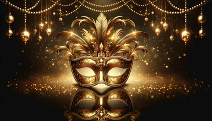 Papier Peint photo Carnaval a luxurious golden masquerade mask