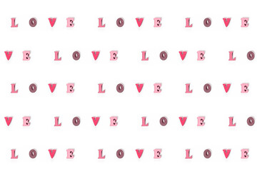 Love made wooden letters with hearts for Valentines Day. Pattern.