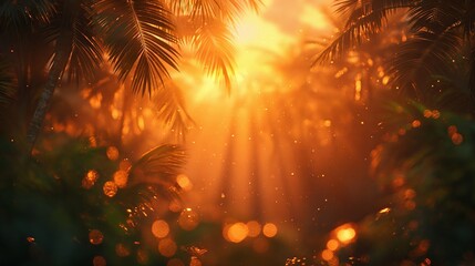 palm branches in the rays of the yellow sun. Generative AI
