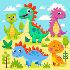 Naklejka premium set of cartoon dinosaurs