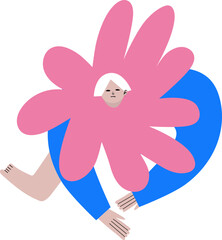Modern artwork. Woman looking out of flower. Cute character against white background. Cartoon style. Hand drawn Vector illustration. Concept of self care, mindfulness, human emotions. Ad