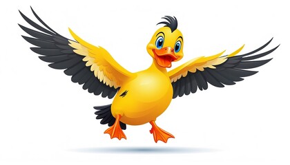 Obraz premium White Background Vector Illustration of a Cute Flying Duck Cartoon