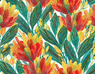 Abstract floral seamless pattern. gouache painting