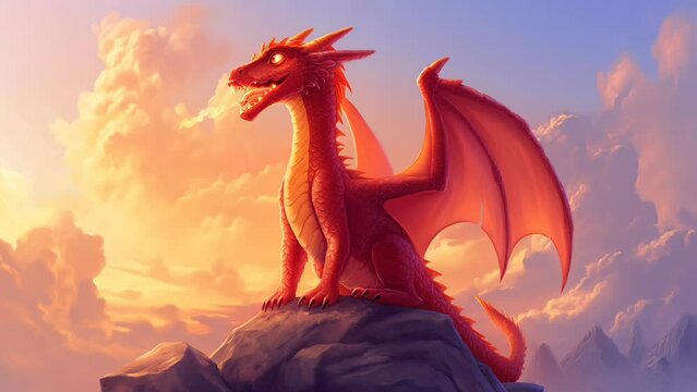 Mighty dragon spitting fire, fairy tale fantasy. seamless looping 4k time-lapse animation video background