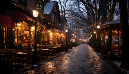 Lights on the streets of the old town of Tallinn, Estonia