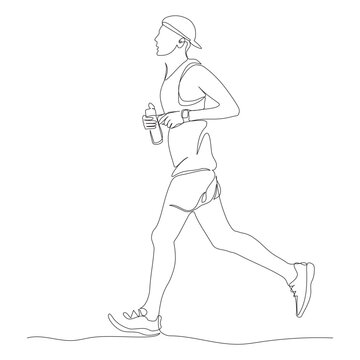 recommend clip art: Man jogging or running. Holding water bottle. Side view. Continuous line drawing. Hand drawn black and white vector illustration in line art style.