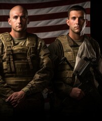 Soldiers Standing in Front of an American Flag Generative AI