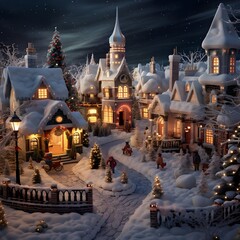 Winter village in the snow. Christmas and New Year holiday concept.