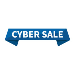 Cyber Sale Text In Blue Ribbon Rectangle Shape For Sell Promotion Business Marketing Social Media Information Announcement
