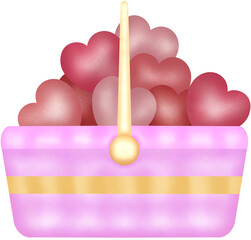 illustration of a box with a ribbon and a lot of hearts 