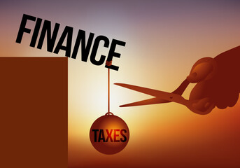 Concept du poids des impôts dans l’équilibre financier d’une entreprise, avec le symbole d’une main qui supprime les taxes pour lui éviter la faillite.