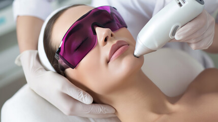 Beauty and Cosmetic Laser Treatment on Young Lady's Face