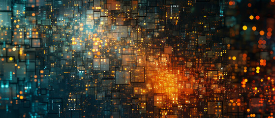 Obraz premium Optical fiber abstract art of blue and orange light waves. 