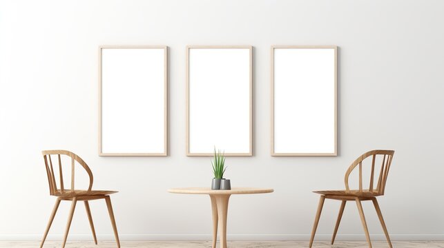 Three blank frame mockups on white wall in the room