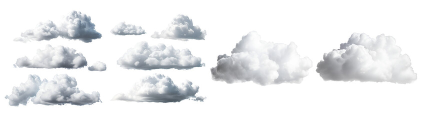 Set Comprising White Clouds, Cloud Group, Isolated on Transparent Background, PNG