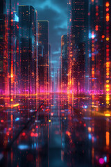 Fototapeta na wymiar Neon lights of a futuristic night city