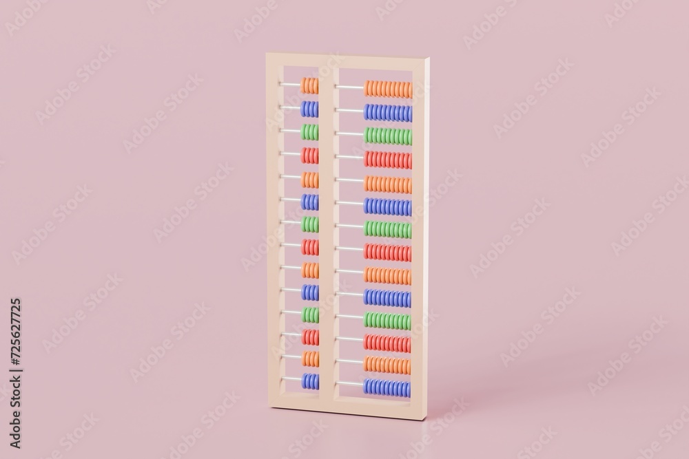 Poster 3d abacus icon minimal cute smooth isolated on pink pastel background, arithmetic game learn countin