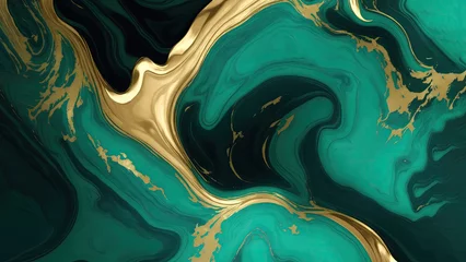 Fototapeten Majestic Green Teal and golden gilded marble background © Reazy Studio