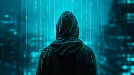 Human facing cyber attack. Computer security concept.