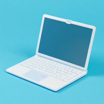 3D White computer laptop on blue background. 3d render illustration.