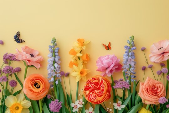 A vibrant bunch of flowers is placed next to a wall, adding a burst of color to the surroundings.