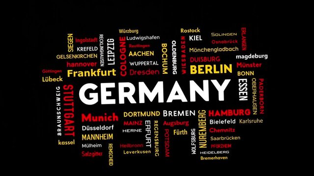 Germany animated typography text with city names