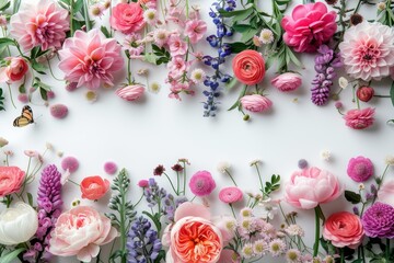 Obraz na płótnie Canvas Floral colorful spring Easter frame board with copy space