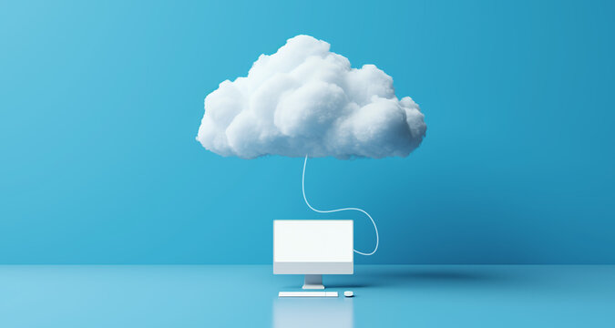 Le cloud sous forme de nuage pour stocker les donn&eacute;es en ligne conn&eacute;ct&eacute; &agrave; un ordinateur