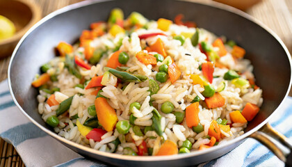 Rice with Vegetables in a Wok