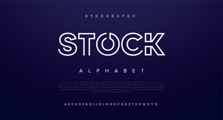 Stock Double line monogram alphabet and tech fonts. Lines font regular uppercase and lowercase. Vector illustration. - obrazy, fototapety, plakaty