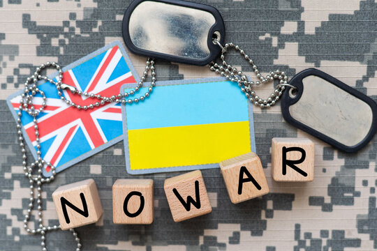 British and Ukrainian flags. Help of Great Britain to Ukraine in the military conflict. Western support for the Kyiv. no war