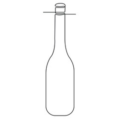 Continuous single line art drawing of wine bottle alcohol drink in doodle style outline vector illustration