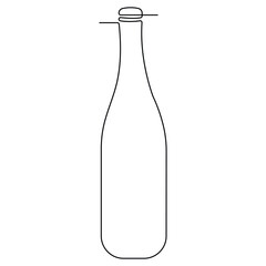 Continuous single line art drawing of wine bottle alcohol drink in doodle style outline vector illustration