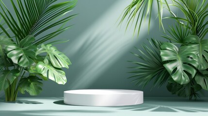 Obraz premium podium tropical leaves. Product podium scene design to showcase your product