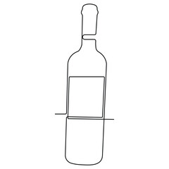 Continuous single line art drawing of wine bottle alcohol drink in doodle style outline vector illustration