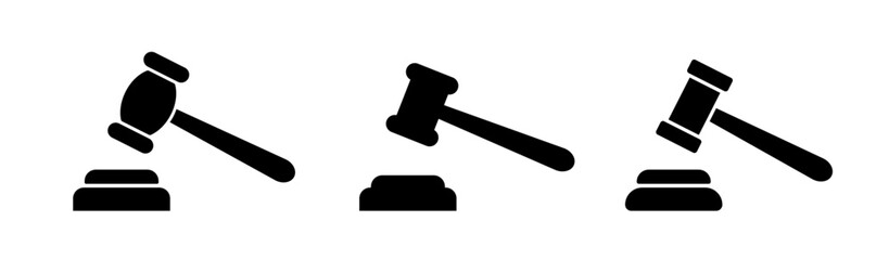 Gavel icons. Judge gavels collection flat icon. Gavel icon in different style. Vector isolated illustration.