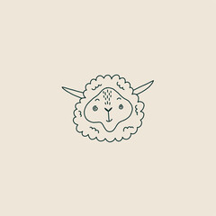 Handmade Farm Cute Sheep Face Logo for Business Branding, Packaging, Websites Design and Creative Studio. Hand Drawn Vector Minimalist Illustration