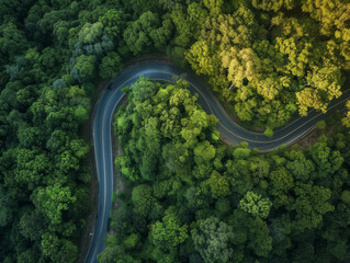 Winding road in the forest.