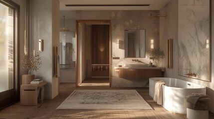 an image of a bathroom and a room with wooden floors,