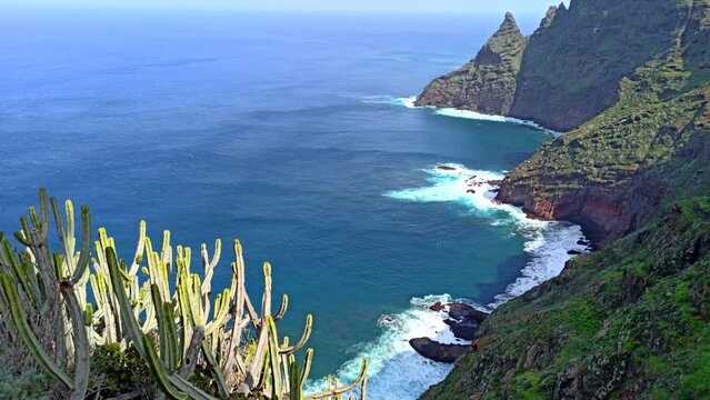 View of the  ocean coast and mountains in Anaga Rural Park, Tenerife, Canary Islands