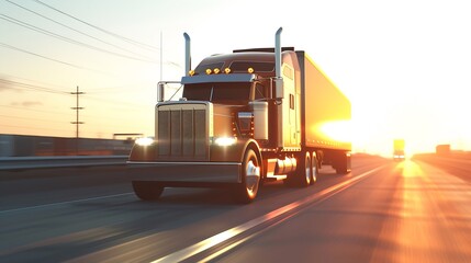 Generative AI : American style truck on freeway pulling load. Transportation theme. Road cars theme.