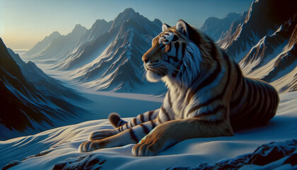 Bengal tiger lying on ridge - obrazy, fototapety, plakaty