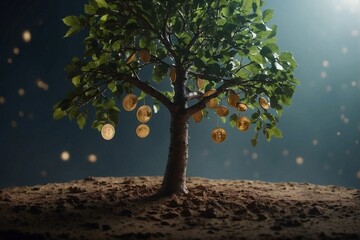 Money tree with Bitcoin coins