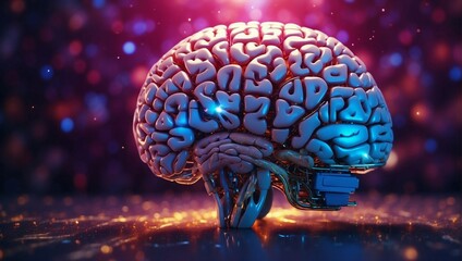 Human brain in a futuristic space with neural network elements